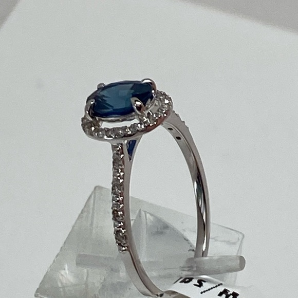 10K White Gold Oval Shape Blue Sapphire and Diamond Halo Ring NEW - Picture 6 of 15